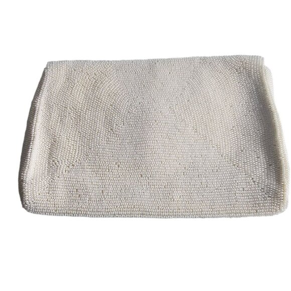 Vintage Hand-Beaded Ivory Clutch Purse Made in Japan Bridal bag - Picture 2 of 11